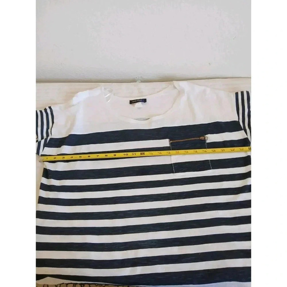 Level Eigth Womens Top Size Large Striped White Navy Scoop Neck Short Sleeve - Picture 10 of 14